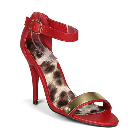 

Qupid Policy-60 New Women Leatherette Open Toe Ankle Strap Heel