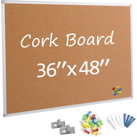 Bulletin Board 36 x 48, Silver Aluminum Frame 4x3 Large Wall Mounted Cork Office Bulletin Pegboard