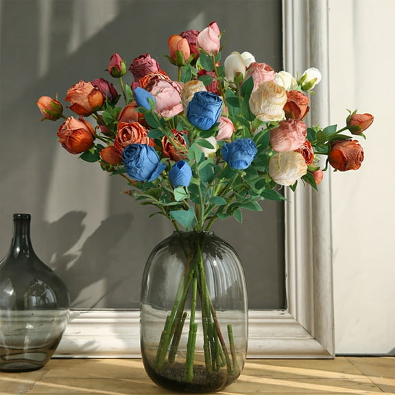 Xuniizn Artificial Flowers, 5-Heads Fake Roses Bouquet UV Resistant Silk Flowers, Lifelike, No Fade, Fake Flowers for Wedding, Party, DIY Tables Centerpiece Decor - Fake Flowers