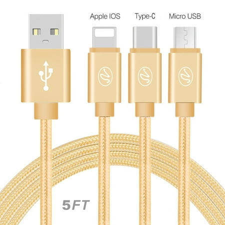 3in1 USB Braided Round Data Cable 5Ft Gold price history on PriceWatchPro