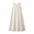 thumbnail image 6 of YuXingFu Loose Cotton Casual Dresses Women Maxi V-Neck Plus Size Womens Dress Sleeveless with Pocket Long Casual Summer Beige S, 6 of 6