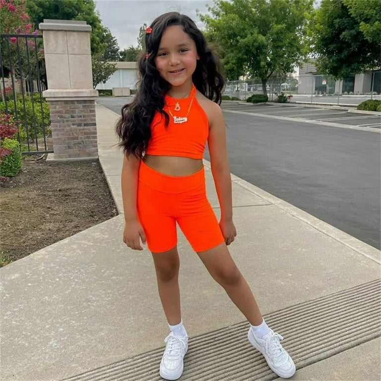 Summer Fashion Girls Clothes Sets Teen Kids Short Sleeve Crop T