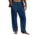 thumbnail image 2 of Ceisia Men's Solid Color Cotton Linen Casual Pants Loose Straight Leg Drawstring Trousers for Summer Navy XL Gifts, 2 of 9
