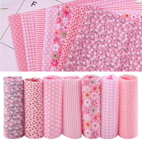 Pink Cotton Fabric DIY Bundle, 7 Pre,Cut Squares For Quilts, Crafts Home Style