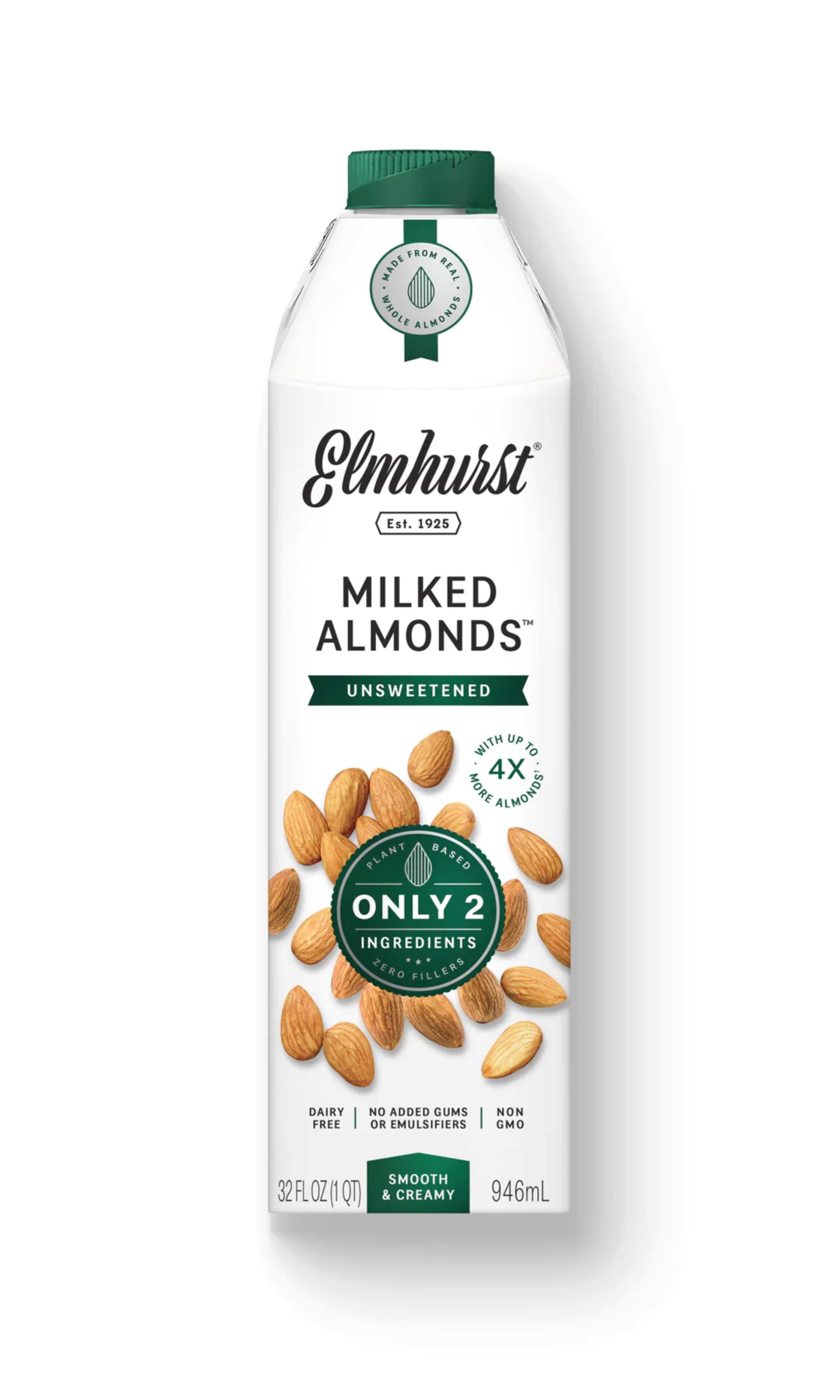(2 pack) Elmhurst, Unsweetened, Milked Almonds, 32 fl oz Bottle
