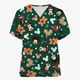 thumbnail image 2 of Camiseta de trabajo con bolsillo y manga corta con cuello en V y estampado navideño de Mickey Mouse de Disney para mujer con estampado de muñeco de nieve y copo de nieve, 2 of 5