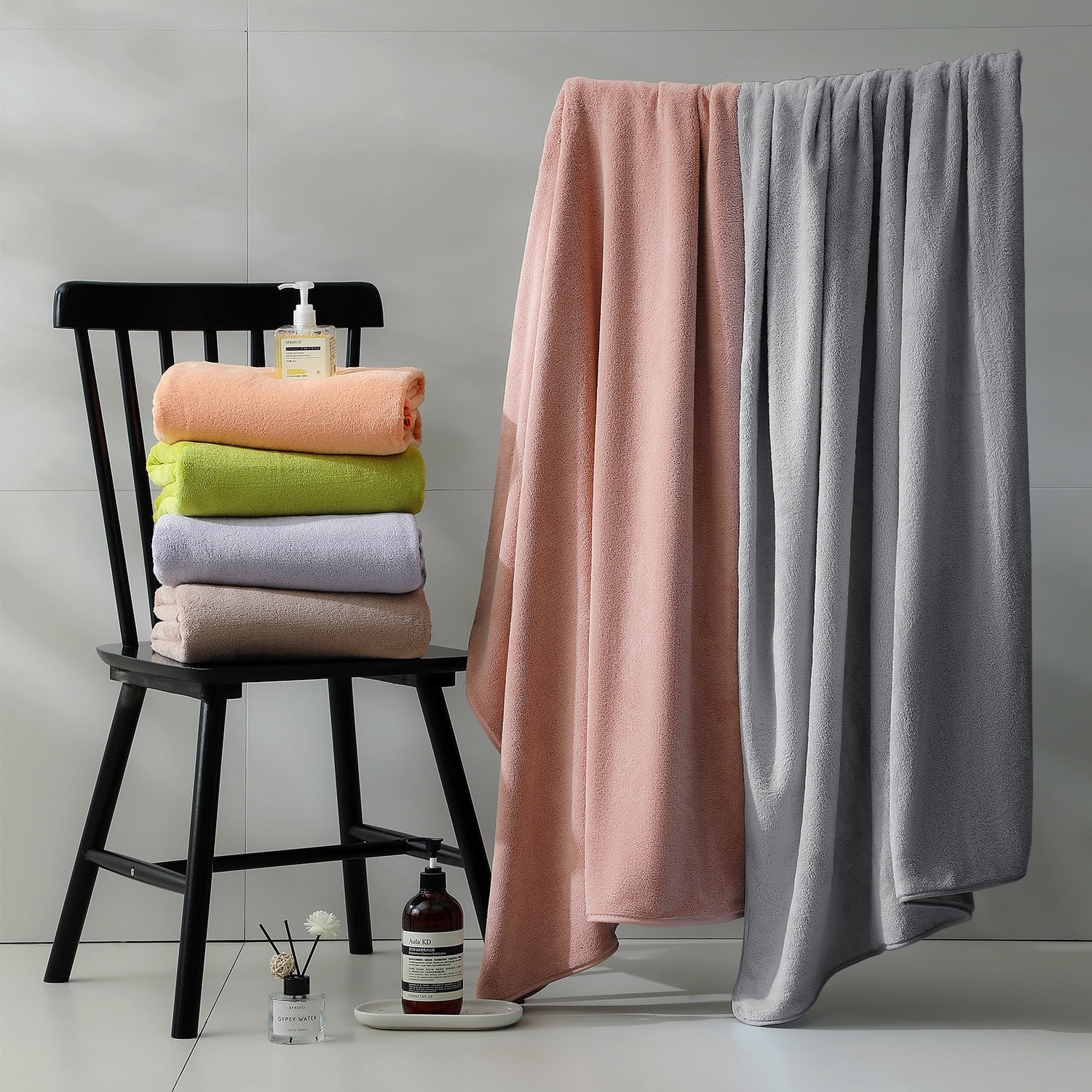 Beartech 8 Piece Bath Towels Set-2 Bath sheet,2 Hand Towel,4 Washcloths,Soft Lightweight Family Towel Highly Absorbent Microfiber Towel Quickly Dry & Less Lint Shower towel for Bathroom-Dark Gray