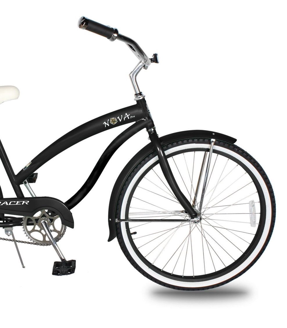 WonderWheels Beach Cruiser Shimano Tx-35 7 Speed Bicycle, Bike, V-Brake Stainless Steel Spokes One Piece Crank Alloy Purple Rims 36 H With Fender - Matte Black
