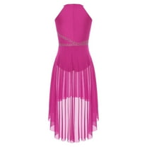 Womens Shiny Rhinestones Gymnastics Artistic Figure Skating Costume Ruched Mesh Skirt Ballet Tutu Lyrical Modern Dance Dress