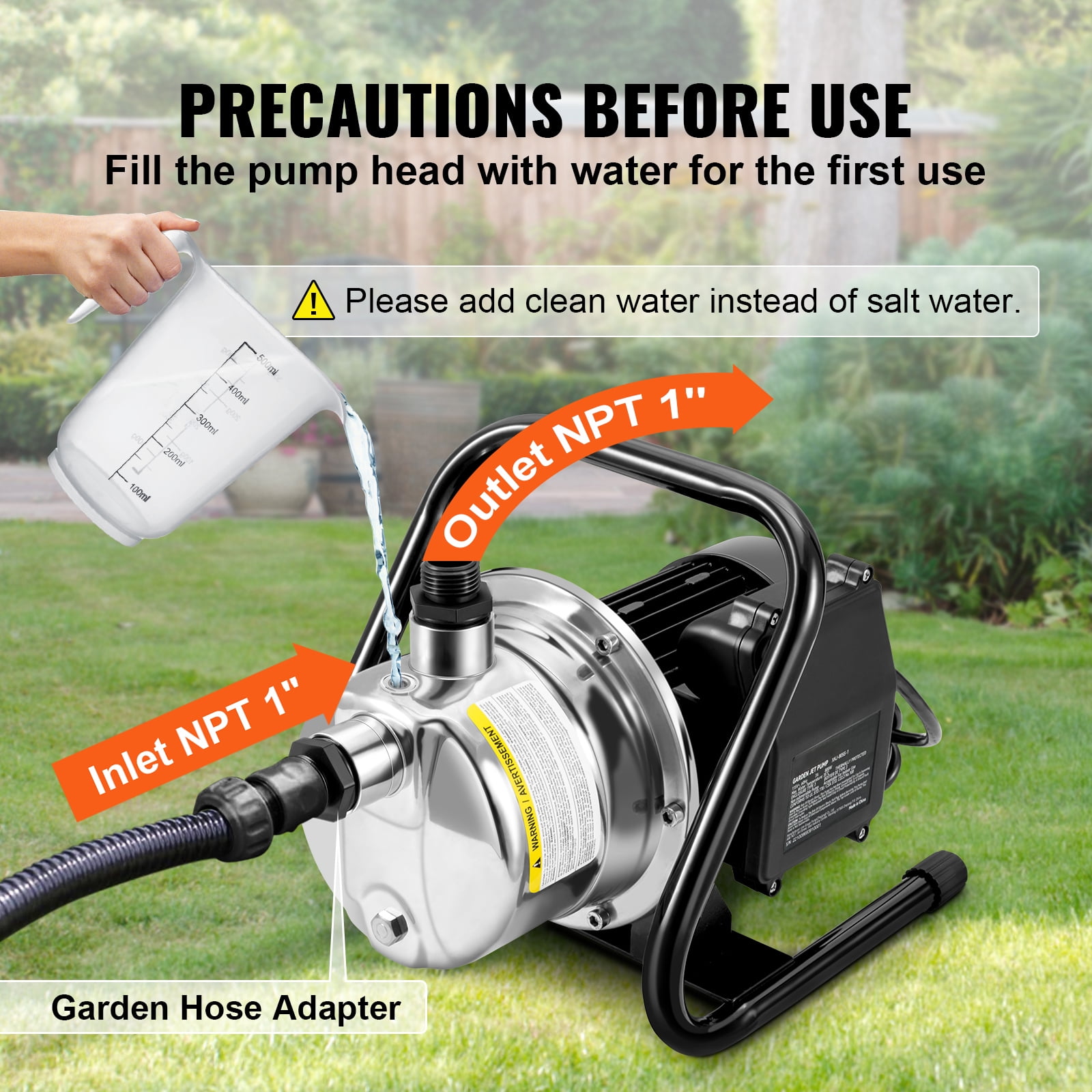 KFFKFF Surface Well Pump, 1.1 HP 115V, 978 GPH 131 ft Elevation, 69.6psi Peak Pressure, Compact Stainless Steel Sprinkler Enhancement Jet Pumps for Yard Lawn Watering system, Lake Water Feature