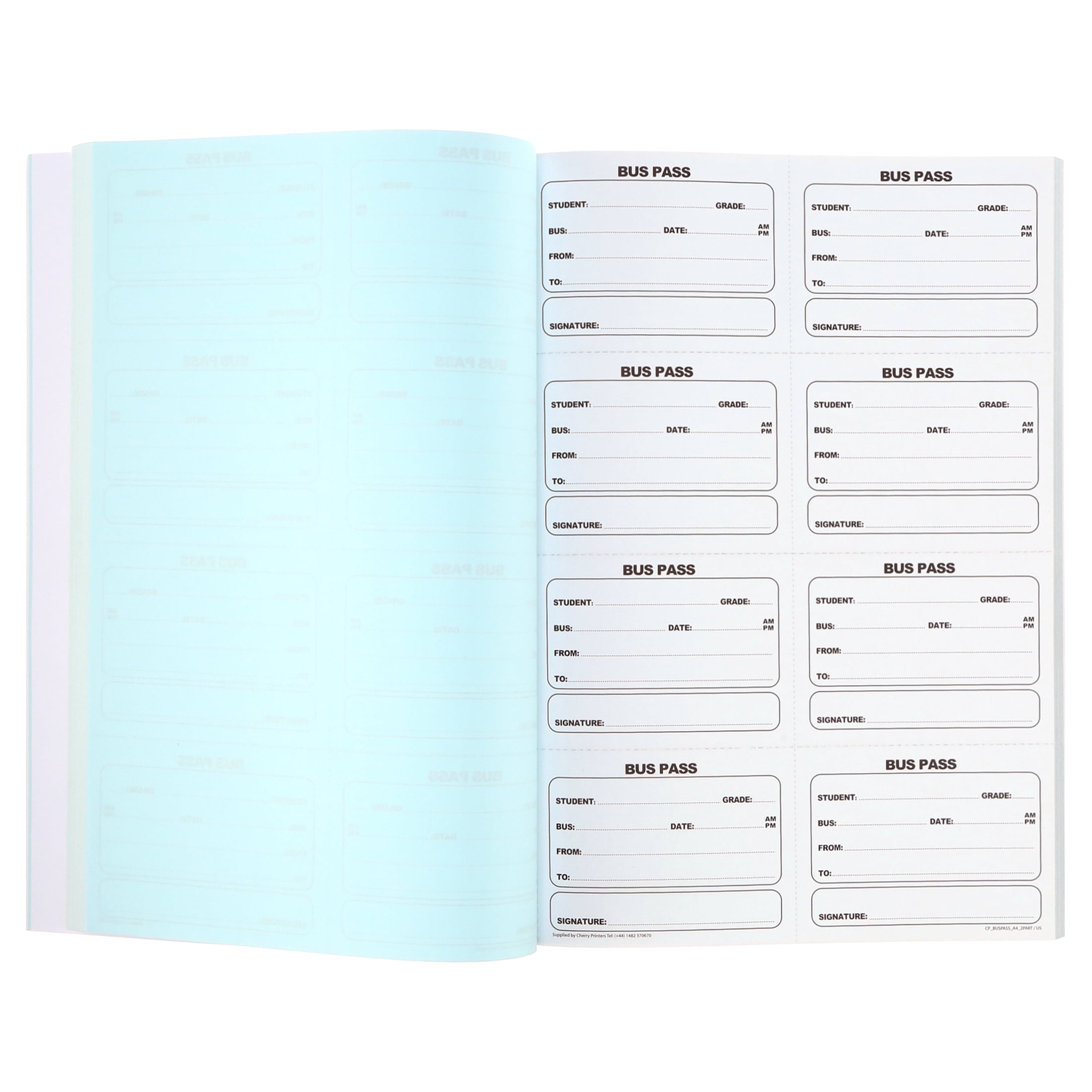 Cherry Printers | Bus Pass | Fold and Tear | Duplicate Book | 2 part | Carbonless | 400 slips Per Book | A4 - 8.27" x 11.69"