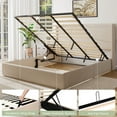 thumbnail image 5 of iPormis King Size Bed Frame with Lift Up Storage & Charging Station, Geometric Upholstered Storage Headboard, Heavy Duty Wooden Slats, No Box Spring Needed, Noise Free, Easy Assembly,Beige, 5 of 7