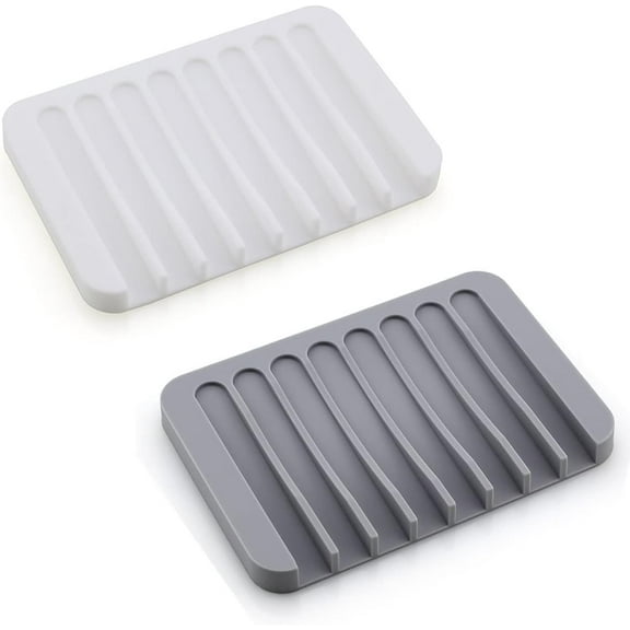 2 Pack Bathroom Silicone Flexible Soap Dishes Storage Holder Soapbox Plate Tray Drain Bath Tools