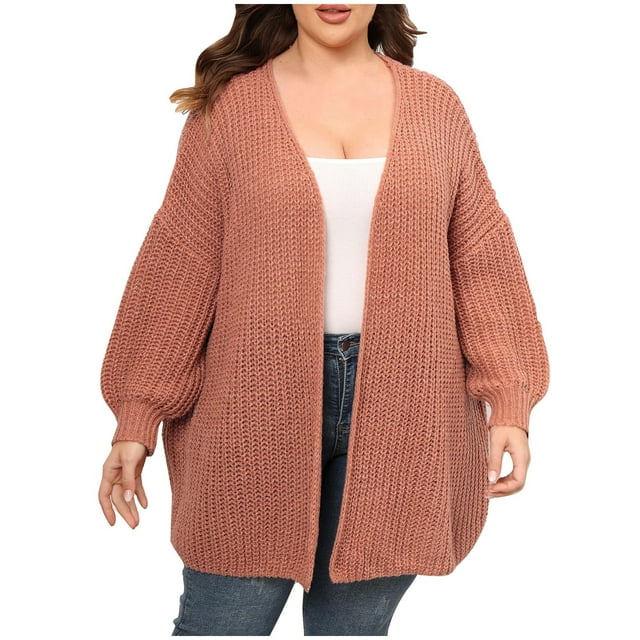 Yuyuzo Womens Oversized Cardigans Open Front Lantern Sleeve Knit Sweaters 2024 Fall Comfy Outerwear Coats