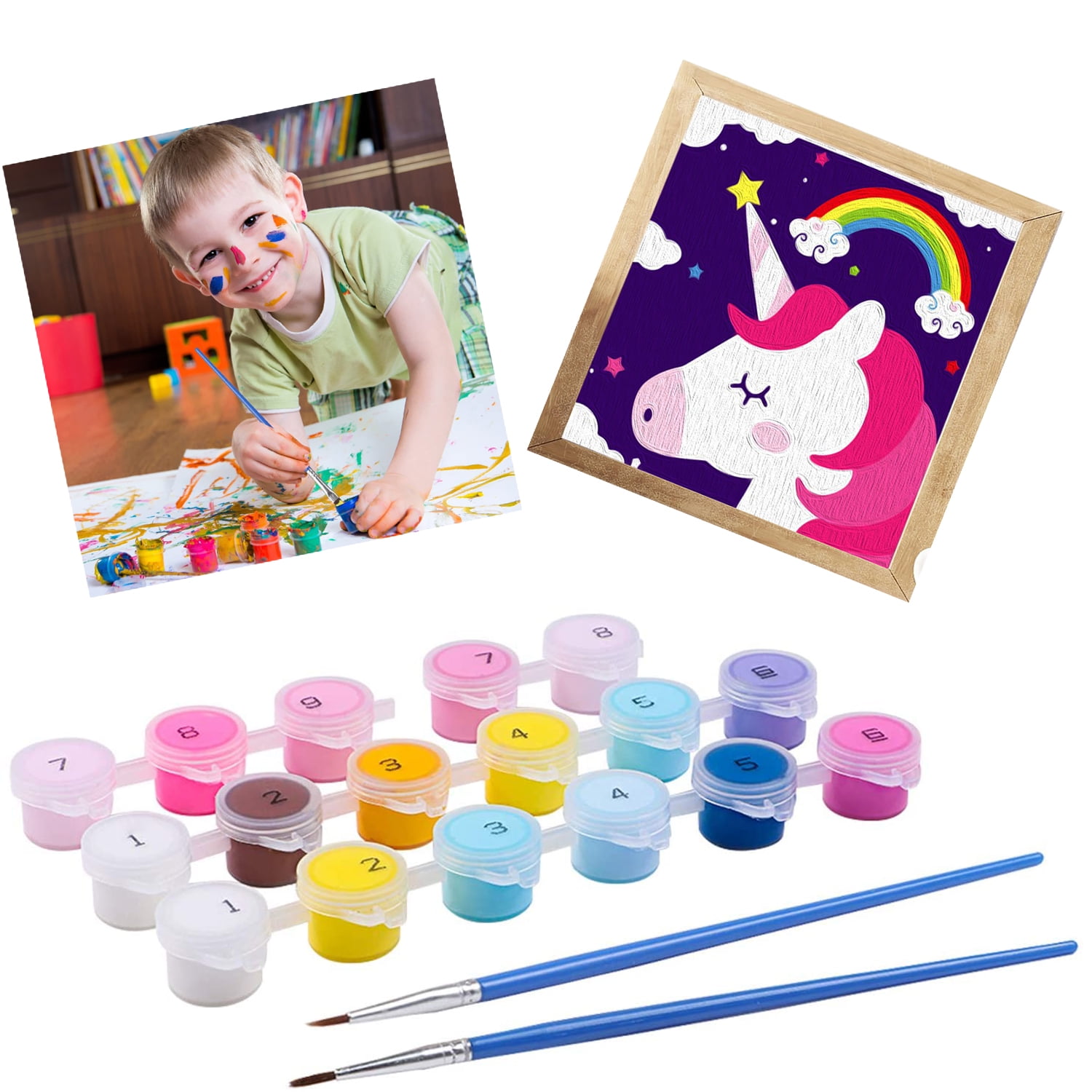Style-Carry Arts & Crafts Painting Kit for Kids 4-8 Year,Paint by Numbers Unicorn Painting Set Brush and Paint (8x8')