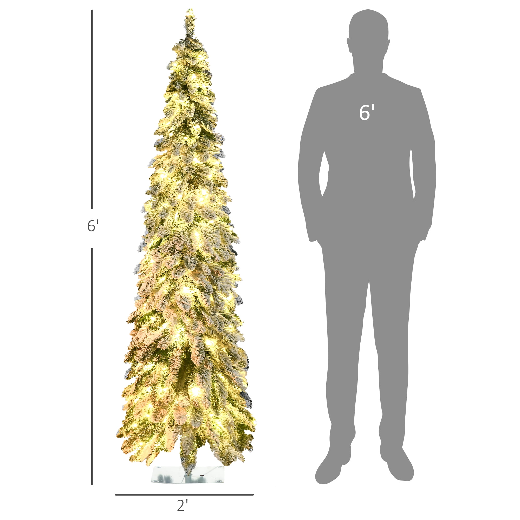 6 ft Pre-Lit Slim Christmas Tree with Snow-Flocked Branches, Green