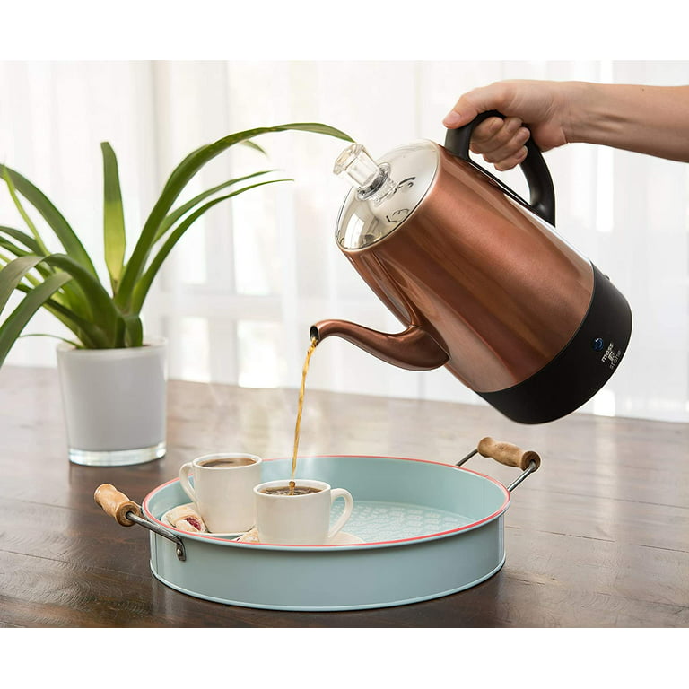 Moss & Stone Electric Coffee Percolator | Copper Body with Stainless Steel  Lids