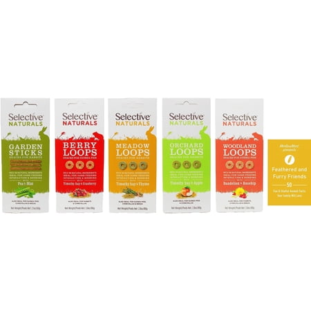 Selective Naturals Small Animal Treats (1) Each: Orchard, Woodland, Meadow and Berry Loops, Garden Sticks (2.1-2.8 Ounces) + MerlinsMart Zine