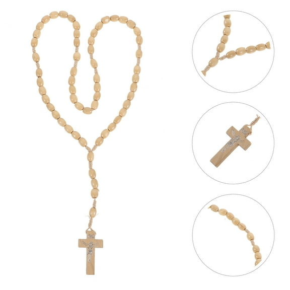Masteelf Rosary Bead Necklace with Cross Pendant, Prayer Beads Jewelry, Spiritual Faith Neck Chain for Men and Women