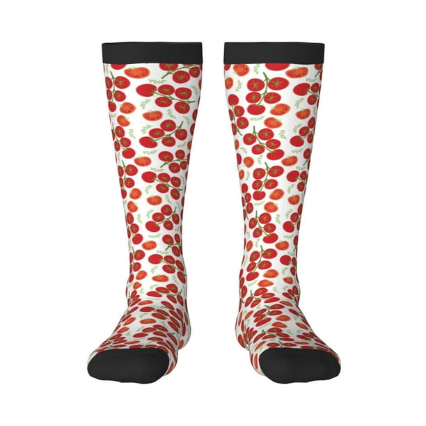 Fotbe Tomato Calcetas Divertidas Estampadas para Hombre y Mujer, Calcetas de Algodón hasta la Rodilla para Caminar, Correr, Enfermería y Embarazo