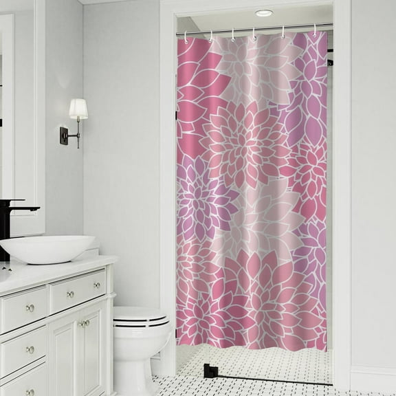 Pink Floral and Petal Pattern Shower Curtain 36"x72" ,Bathroom Decorative Shower Curtains Set with 12 Hooks,Modern Waterproof Washable Shower Curtain