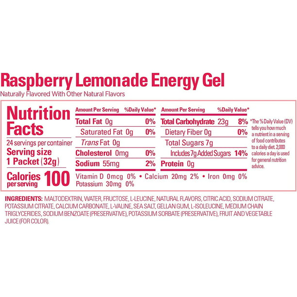 GU Original Sports Nutrition Energy Gels - 24 Pack- Raspberry Lemonade - Walmart.com