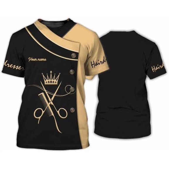 Personalized Barber Shop Women's T-Shirt, Hairdresser Uniform, 3D Barber Shirts (S)
