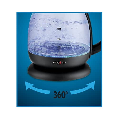 EUROSTAR EKG100BK 1.0L Glass Electric Kettle, Black