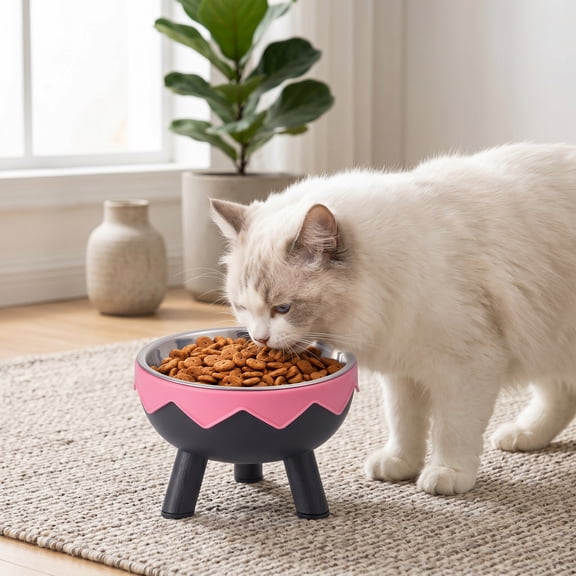 Stainless Steel Non-Skid Pet Bowl, Elevated Dog and Cat Food Bowl with Anti-Spill Design, Large Capacity Anti-Knockover Pet Dish for Cats and Small to Medium Dogs
