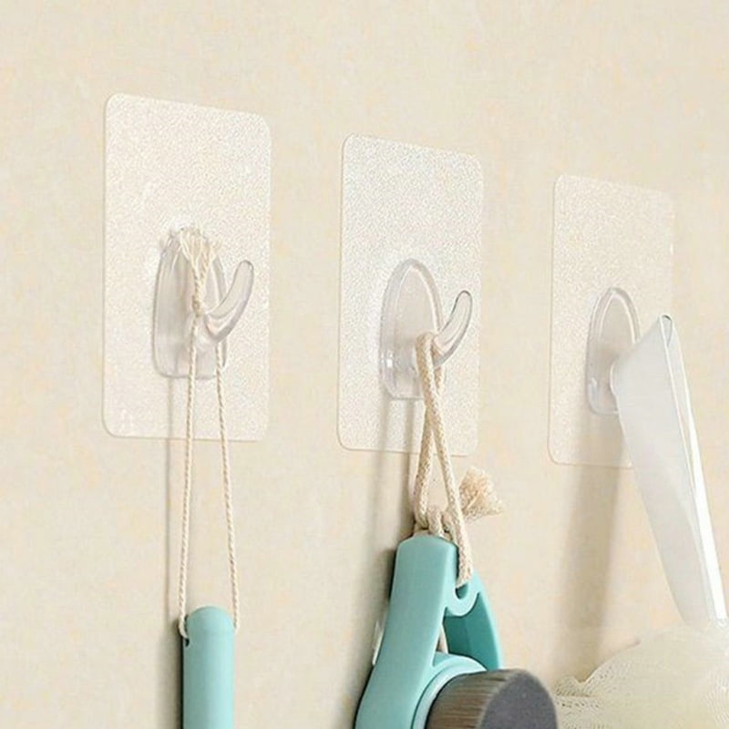 5pcs Wall Hooks Strong Self Adhesive Hangers Transparent Sticky Kitchen Bathroom 