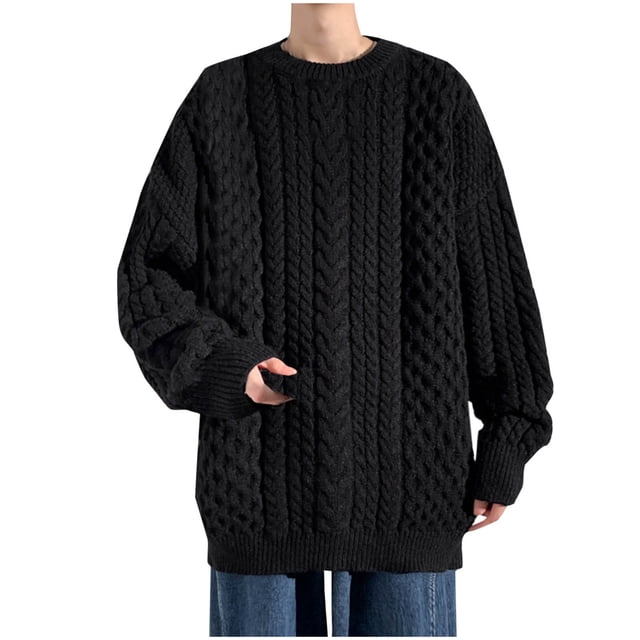 ameIAEA Pull Col Rond pour Hommes Manches Longues Couleur Unie Tricoté Décontracté Ample