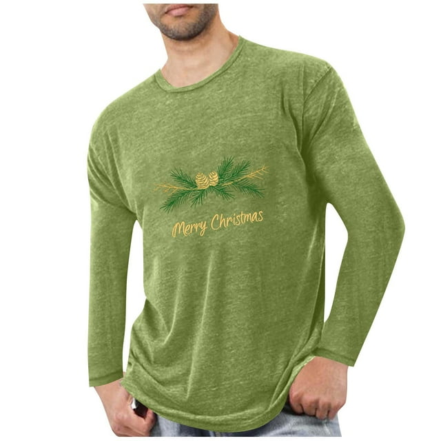 Pyjamas de Noël pour Hommes, Pyjamas de Sport Entraînement Physique pour Hommes, T-Shirt Imprimé de Noël à Manches Longues et Col Rond T-Shirts pour Hommes