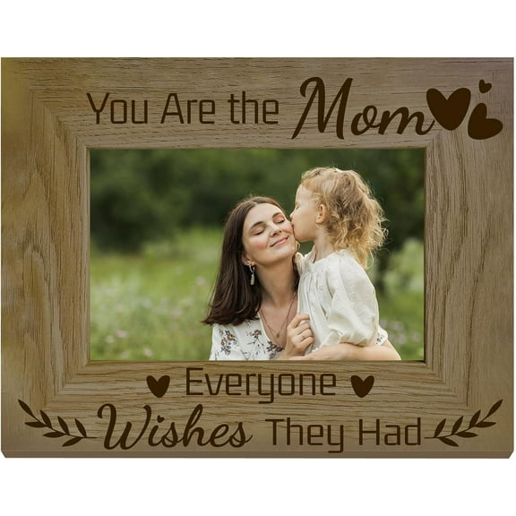 Mom Picture Frame Wood Photo Frame Holds Display Pictures 4x6 Wall Mounting Printing Poster Brown Frame Stand for DIY Mother Daughter Memorial Gifts Gallery Tabletop Decor 6 x 8Inch