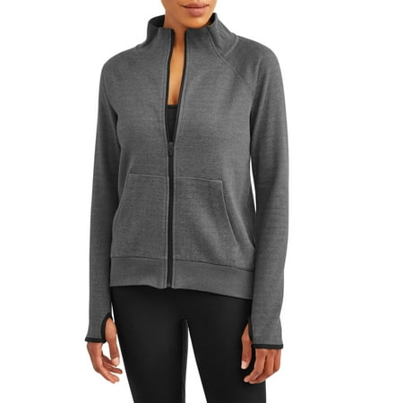 Plaid Knit Jacket - Women's Active Double Knit Mockneck Full Zip Tunic Jacket