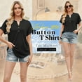 thumbnail image 4 of VDJ Tops for Women Summer Short Sleeve Button Up Solid Tee Shirts Casual Loose Henley Collared Black Shirt Clothing Size XXL, 4 of 12