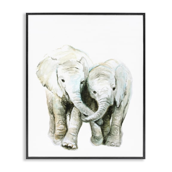 Stupell Industries Farmhouse Baby Elephant Pair Watercolor Portrait Children's Wild Animals Black Framed Giclee Art, 11 x 14, by Fox Hollow Studios