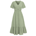 thumbnail image 1 of Women V Neck Summer Dress 2025 Ruffle Sleeves Dot Boho Flowy Beach Long Maxi Cocktail Dresses, 1 of 10