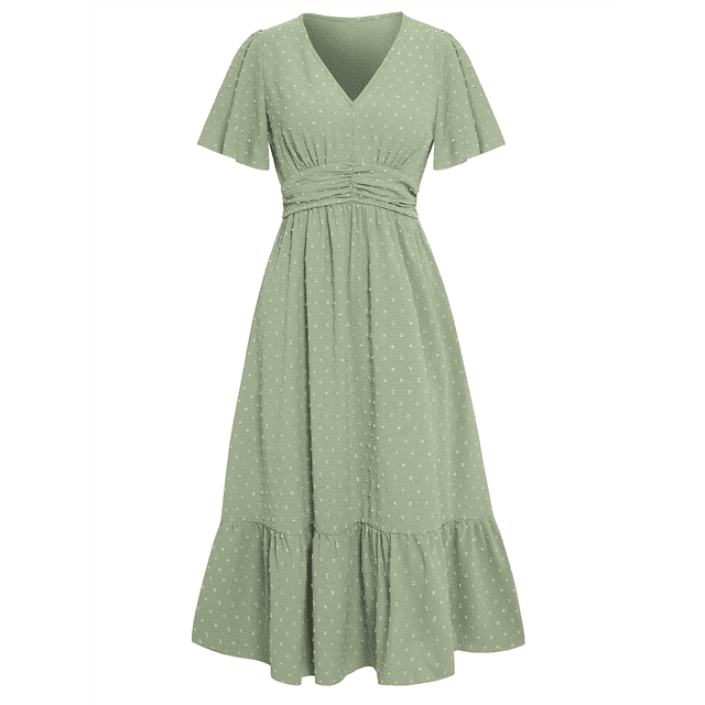 Women V Neck Summer Dress 2025 Ruffle Sleeves Dot Boho Flowy Beach Long Maxi Cocktail Dresses