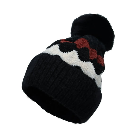 WITHMOONS Winter Soft Knit Pom Beanie Fleece Skull Slouch Hat YZP0079 (Black)