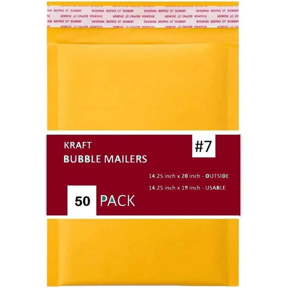50 PC #7 14.25x20 Inches 50 Pack Inches Kraft Bubble Mailers Yellow Shipping Padded Envelopes Self Seal Waterproof Cushion Envelopes