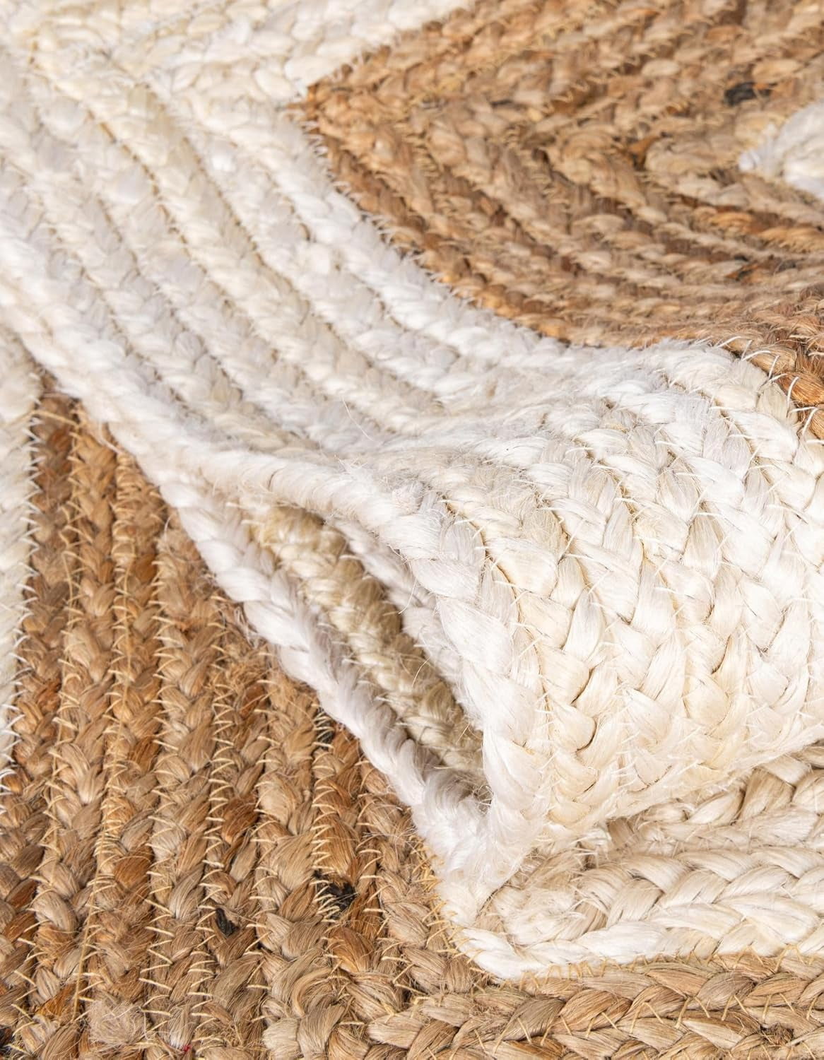 Indian Handmade Braided Inner Natural Jute with White Jute Border Design Area Rug 2 x 8 Feet (61 cm x 244 cm), Home Decor Rugs