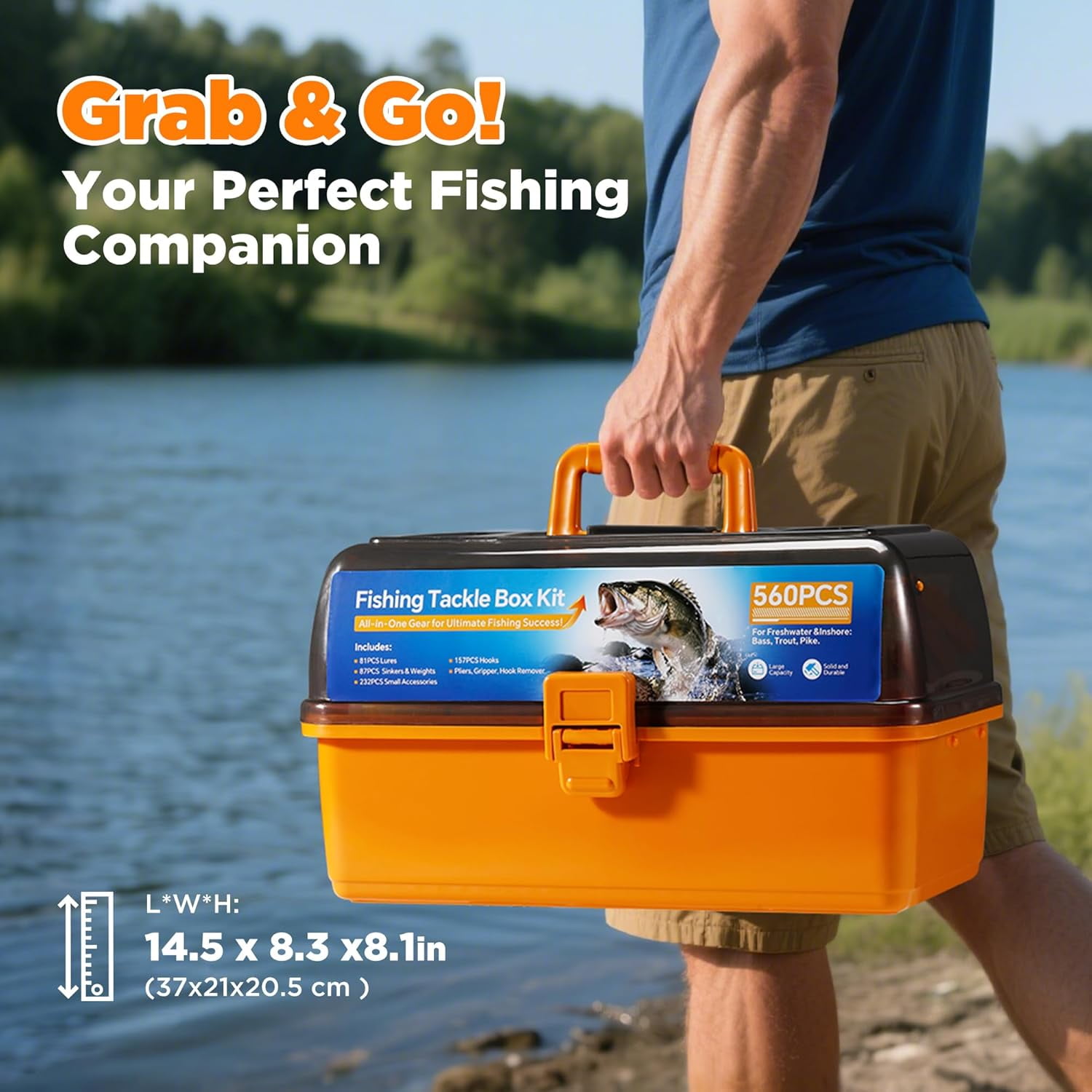 560Pcs Fishing Tackle Box Kit with Lures, Pliers & Accessories - 4-Layer Waterproof Storage for Freshwater Bass Fishing