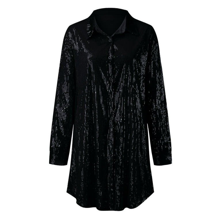 EHQJNJ Knit Dress Womens Sequins Mini Dress Sparkly Button