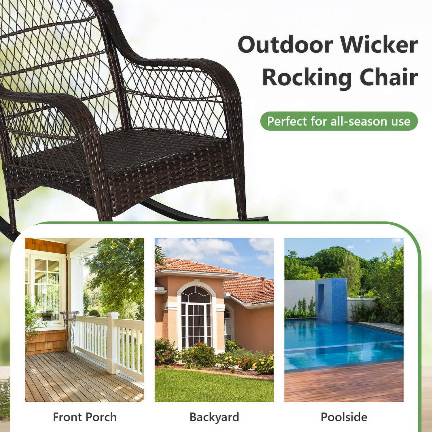 Aimee Lii Outdoor Rocking Chair with Cushion, Wooden Patio Rocker Chair for Lawn, Porch and Garden, White