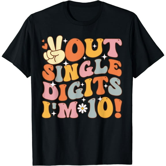 Peace Out Single Digits Retro Groovy 10th Birthday Kids Girl T-Shirt