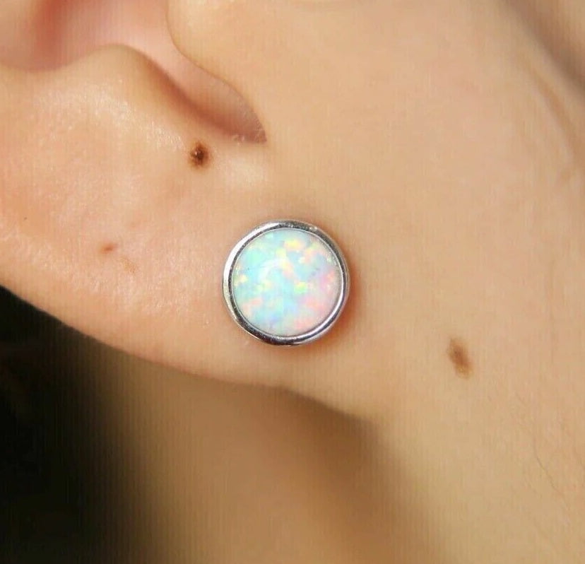 925 Sterling Silver Round Fire Opal Solitaire Bezel Set Push Back Earring For Women