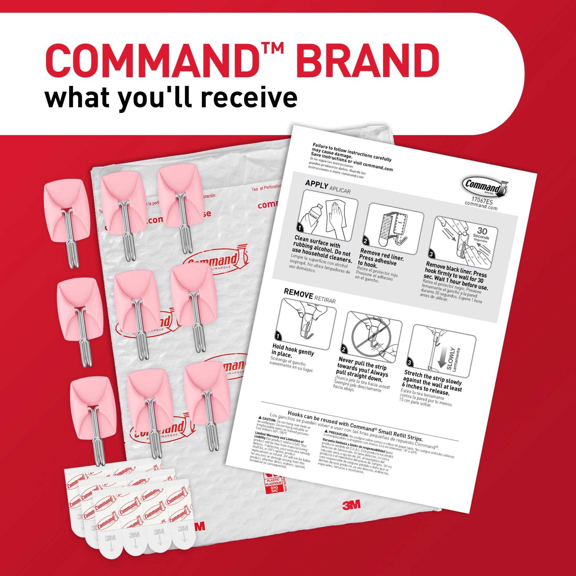 Command Small Wire Hooks, Blossom, Holds .5 lbs, 9 Hooks, 12 Adhesive Strips