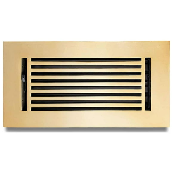 Prima Decorative Hardware 4" x 10" Floor Vent Cover with Damper, Cast Aluminum Register, Brushed Gold, Modern Linear Design (VR109)