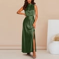 thumbnail image 6 of Casual Dress For Women Summer Long Formal Satin Dress Mock Neck Sleeveless Side Split Flowy Maxi Tank Dresses Beach Long Dresses, 6 of 9