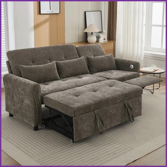Dark Grey Chenille 3-Seater 2-in-1 Sofa Bed with Reversible Recliner - Modern Living Room Furniture with USB Ports